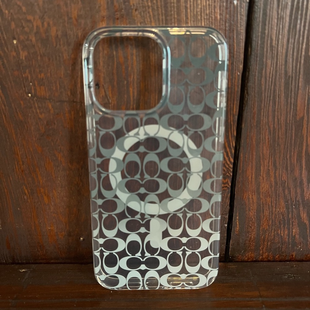 iPhone 14 Pro Max Coach Clear Phone Case with Green Ombré Pattern